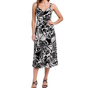 NWT DKNY Butterfly Floral Print Matte Jersey Midi Dress 8 Black Ivy Contemporary